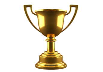 Golden trophy representing victory success and achievement on a black background
