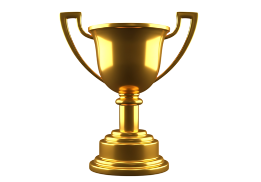 Golden trophy representing victory success and achievement on a black background - Powered by Adobe