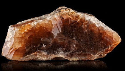 Sample Of Uncut Brown Calcite Rock On Black