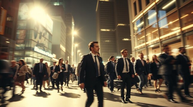 motion blur image of business people crowd walking at corporate office in city downtown