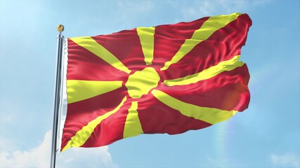 4K North Macedonia flag waving in the wind - realistic North Macedonia flag animation in high resolution, perfect for North Macedonia national day, independence, travel and patriotic video projects