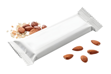 Almond Protein Bar Snack – Healthy Energy Nutrition Bar with Nuts and Grains, Isolated on transparent background, png