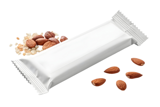 Almond Protein Bar Snack – Healthy Energy Nutrition Bar with Nuts and Grains, Isolated on transparent background, png