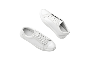 Stylish White Leather Sneakers for Men & Women – Casual Comfort Walking Shoes, Isolated on transparent background, png