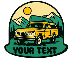 Vintage Adventure SUV in Mountain Landscape Illustration