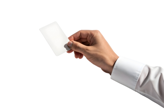Hand Holding Blank Business Card on White Background – Mockup for Branding Design, Isolated on transparent background, png