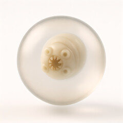 Photorealistic 3D anatomy of Taenia saginata scolex, four muscular suckers, unarmed rostellum, early strobila with immature proglottids emerging, semi-translucent tegument with fine micro-speculars