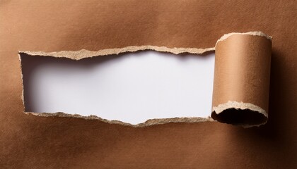 Torn Brown Paper With White Background Message Space