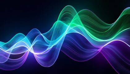 Naklejka premium Abstract Glowing Waves Of Green Blue And Purple On A Dark Background
