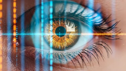 Closeup of a human eye with digital data overlay - Powered by Adobe