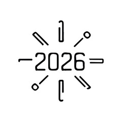 Obraz premium A contemporary line art icon representing the year 2026 with a vibrant fireworks burst, ideal for new year celebrations and event bundles, capturing festive energy