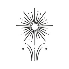 Obraz premium Elegant monochrome fireworks burst illustration, a dynamic graphic icon for festive celebrations and joyous events, ideal as a versatile design element in a celebratory bundle