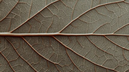 Fototapeta premium Detailed close-up of a leaf texture showcasing intricate vein patterns in natural colors against a neutral background
