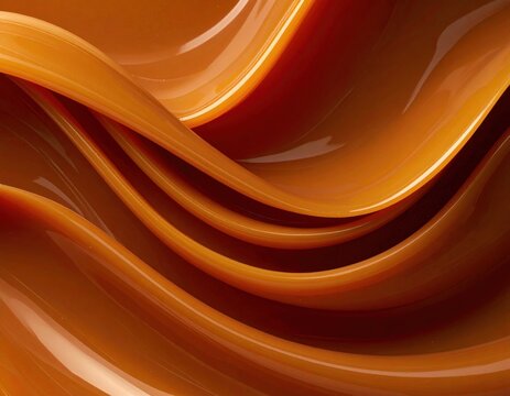 Close-up of glossy, swirling caramel waves, abstract and appetizing