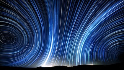 Abstract Blue And White Lights Streaking Across Black Background Creating A Starry Night Sky Effect