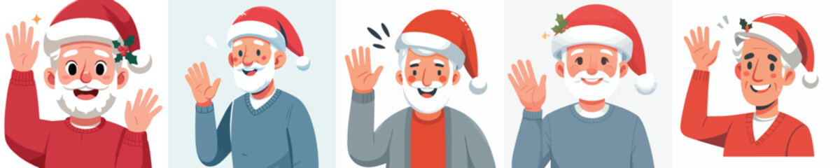 vector of a grandfather in a Christmas hat waving