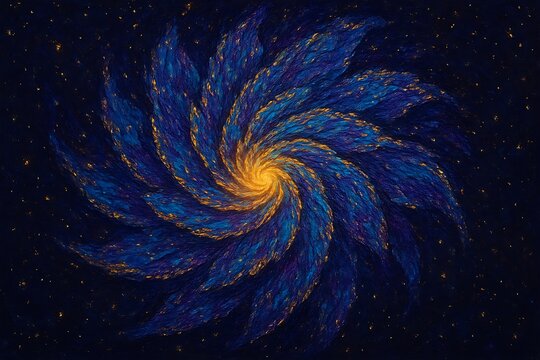 A highly stylized, almost impressionistic image of a galaxy where the spiral arms unfurl like petals in a cosmic bloom.