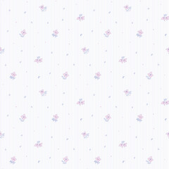 Hand drawn flower pattern, floral seamless pattern, cottagecore ditsy tile print, gentle flower print on stripe background. Small flower style, tiny design for fashion, texture, fabric, wallpaper