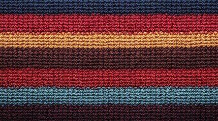 Obraz premium Colorful striped textile pattern showing vibrant knitted strands in red, blue, and yellow hues