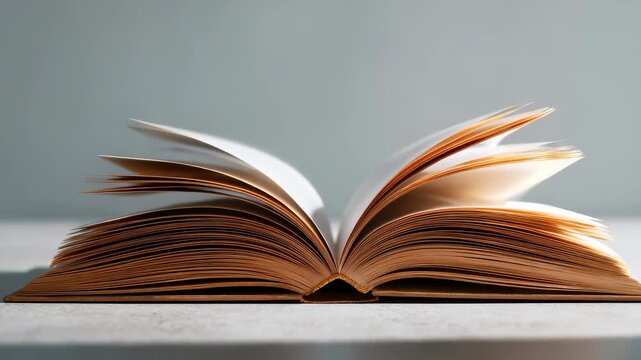 A close up image of an open book with gently turning pages, symbolizing education and imagination. The serene background highlights the timeless beauty of literature and learning