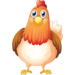 Cartoon Chicken Standing Front View Isolated Transparent Background