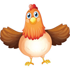 Cartoon Chicken With Spread Wings Standing On Transparent Background With Yellow Legs And Red Comb