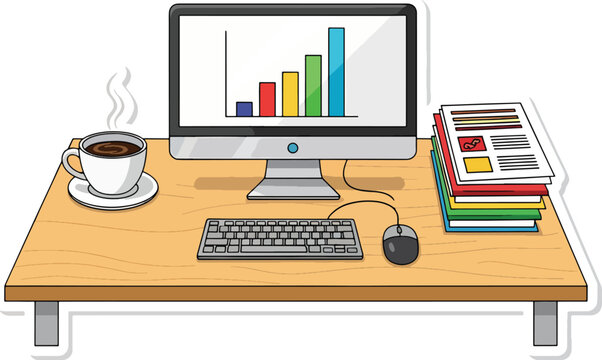 Dynamic office desk: mastering data visualization & productivity Vector