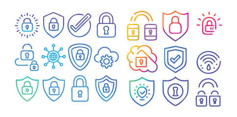 Cybersecurity & Privacy Icons Pack | Data Protection, Shield, Password, and Network Security Vector Set