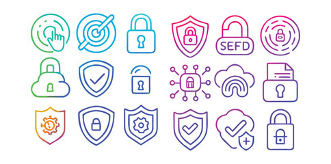 Cybersecurity & Privacy Icons Pack | Data Protection, Shield, Password, and Network Security Vector Set