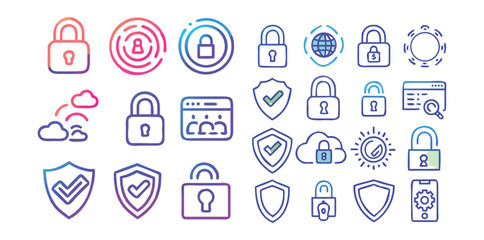 Cybersecurity & Privacy Icons Pack | Data Protection, Shield, Password, and Network Security Vector Set