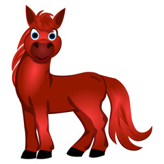 Cartoon red horse on white background. Vector illustration.