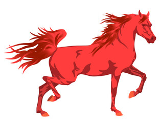 Walking red horse on white background. Vector illustration.	
