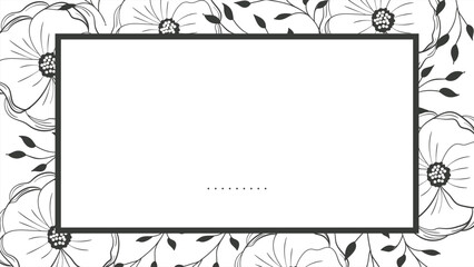 Minimalist black and white floral frame background with elegant line art flowers