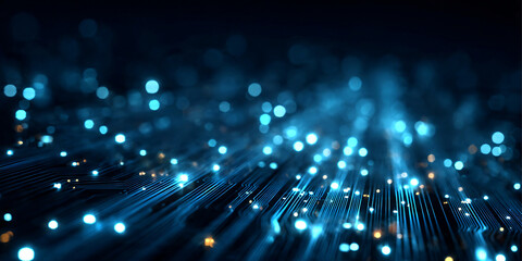 Abstract circuit board background, glowing microchip lines, blue neon and dark gradient, futuristic AI data network, clean minimal style wallpaper.