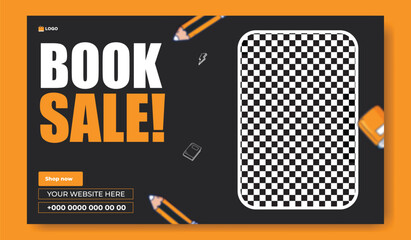 Special book sale announcement with stack of books and decorative elements on green background.
Exciting special book sale announcement featuring stacked books and graduation cap on a vibrant green.