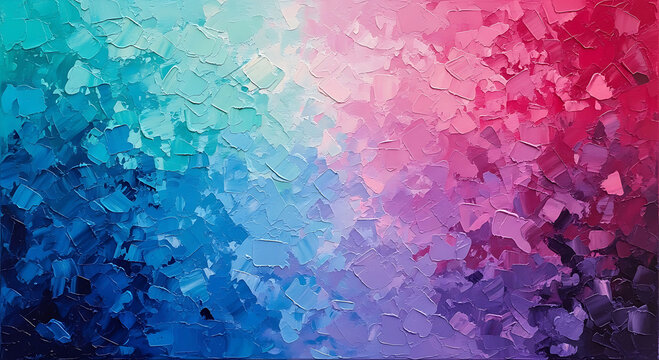 Thick impasto oil painting texture with blue pink purple gradient abstract background
