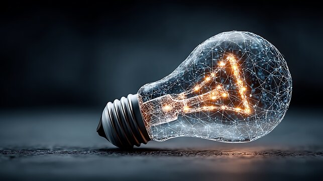 Lying down, the bulb contains bright orange network within its clear glass enclosure