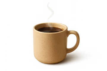 Hot black coffee mug with rising steam, refreshing wake-up drink for morning energy and warmth, transparent background