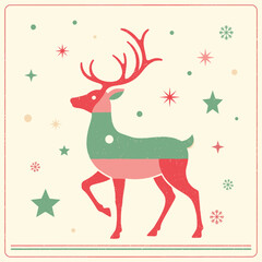 Festive Reindeer Illustration with Geometric Design for Holiday Season.