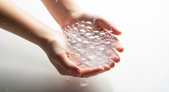 Washing hands with soap bubbles for hygiene and health care coronavirus prevention concept clean hands