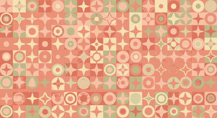 Geometric Pattern with Circles, Squares, and Stars in Earth Tones.