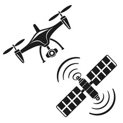 Drone communicating with a satellite in the sky