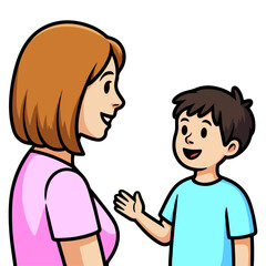 Mother and Son Talking – Happy Family Communication Illustration Showing Parent and Child Relationship and Conversation