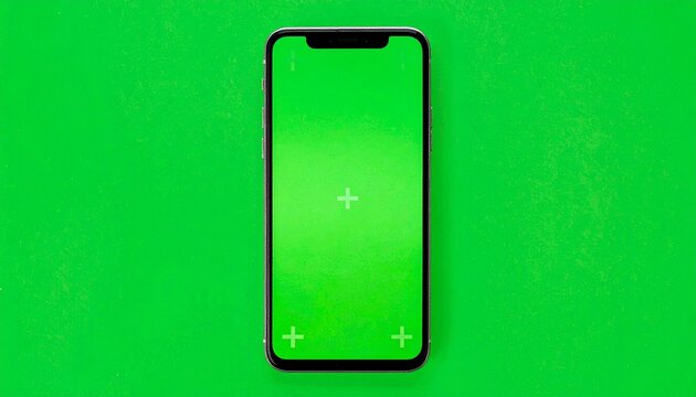 Modern smartphone with a bright green screen background. Suitable for technology and communication concepts, app and website mockups, and digital marketing content creation.