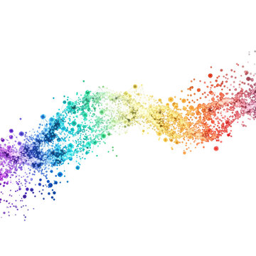 Colorful abstract wave of connected dots and lines in rainbow gradient on black Keywords: abstract, colorful, wave, connected, dots, lines, particles, gradient