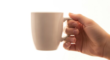 White mug mockup hand holding coffee cup tea cup blank ceramic mug drinkware product showcase template design