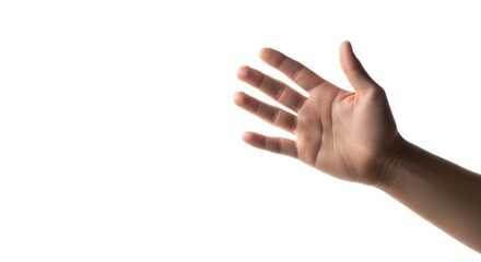 Isolated hand reaching out on white background stock photo for medical or gesture illustration use case