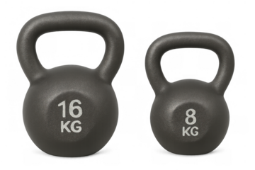 Kettlebells in different weights for gym fitness training, engaging in strength building and full body workout exercises