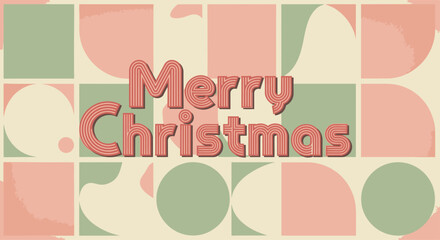 Merry Christmas Greeting with Geometric Shapes in Pastel Colors.