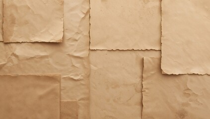 Fototapeta premium Abstract Arrangement of Beige Toned Paper Fragments with Varied Textures and Shapes.